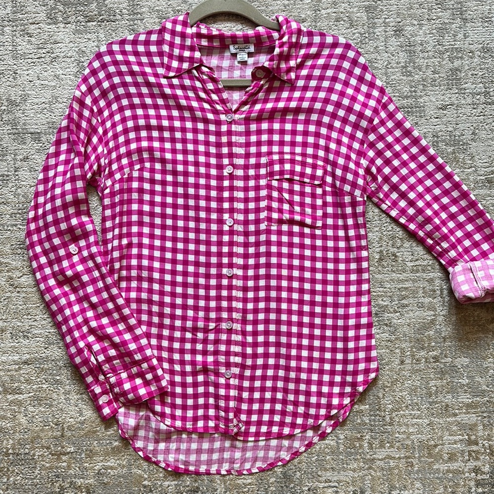 Splendid hot pink gingham button down shirt